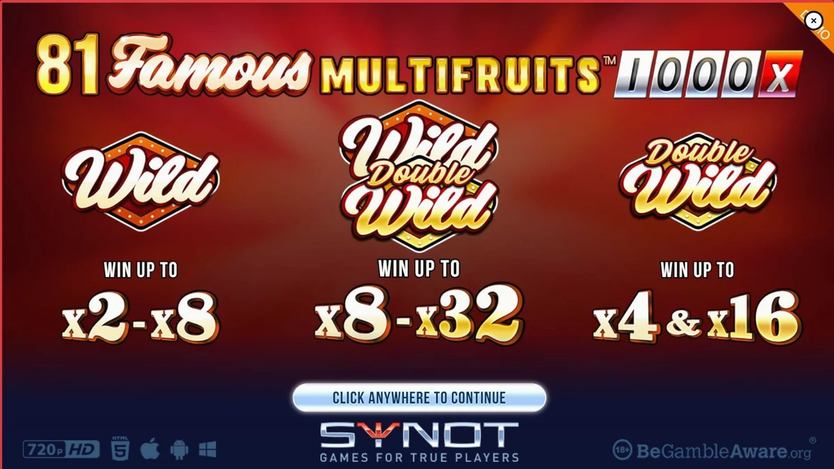 Giao diện rực rỡ của trò chơi 81 Famous Multifruits 1000 với các biểu tượng trái cây và số 7 may mắn